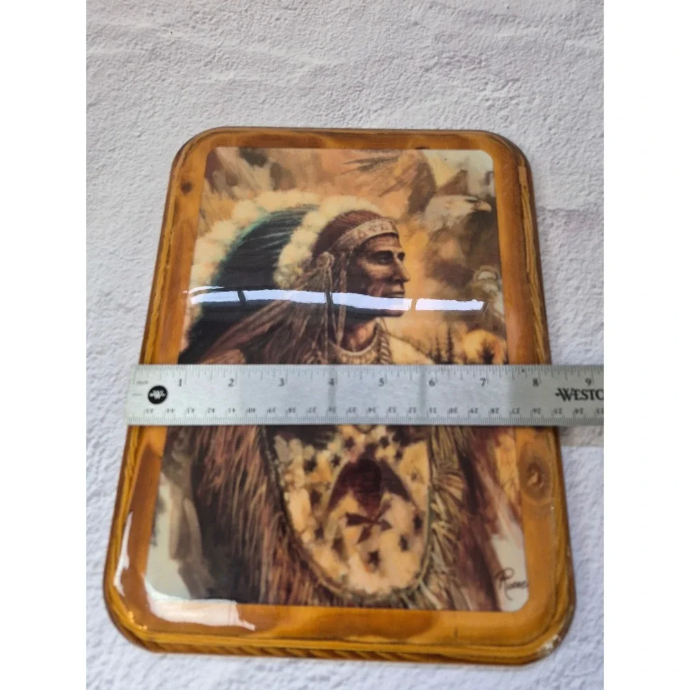 Vintage Ruane Native American Chief Wood Plaque Glossy Decoupage Wall Art 8x10.5